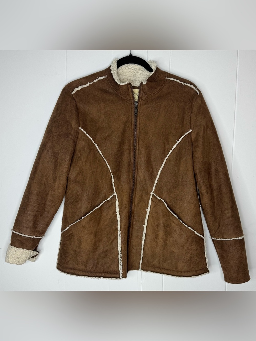 Natural Reflections Brown Faux Suede Shearling Jacket Womens Large